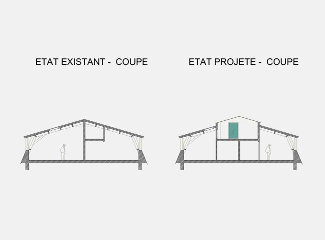 Niveau 3 – coupe – existant/projeté